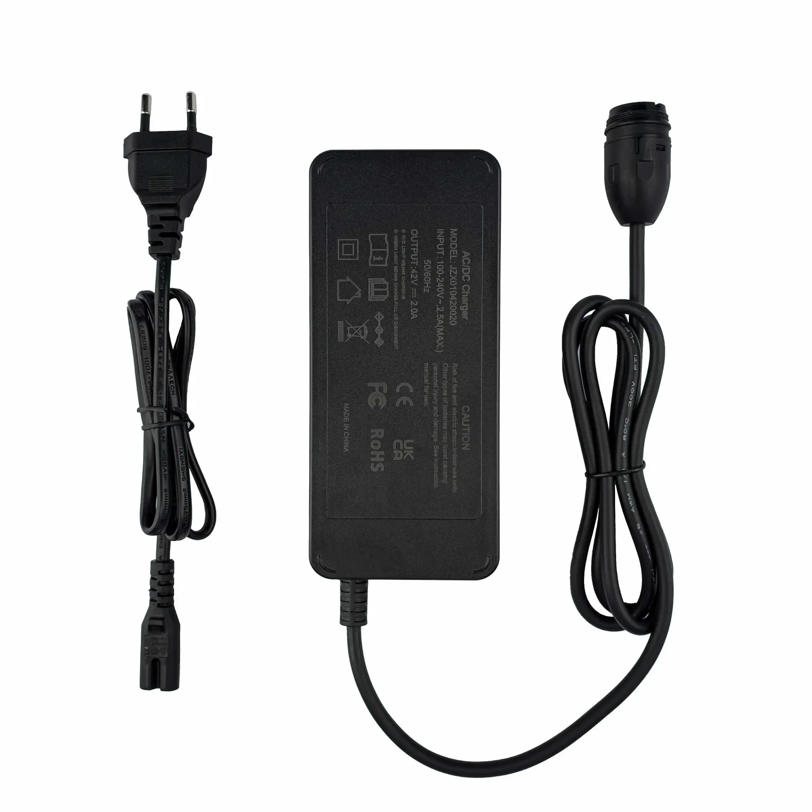 JUXON 42V 2A lithium-ion e-bike battery charger — detail view 2